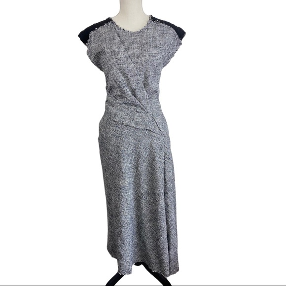 NWT Zara Studio Gray Tweed Midi Dress Size XS Avant Garde Editorial Blogger Fav - Picture 2 of 13